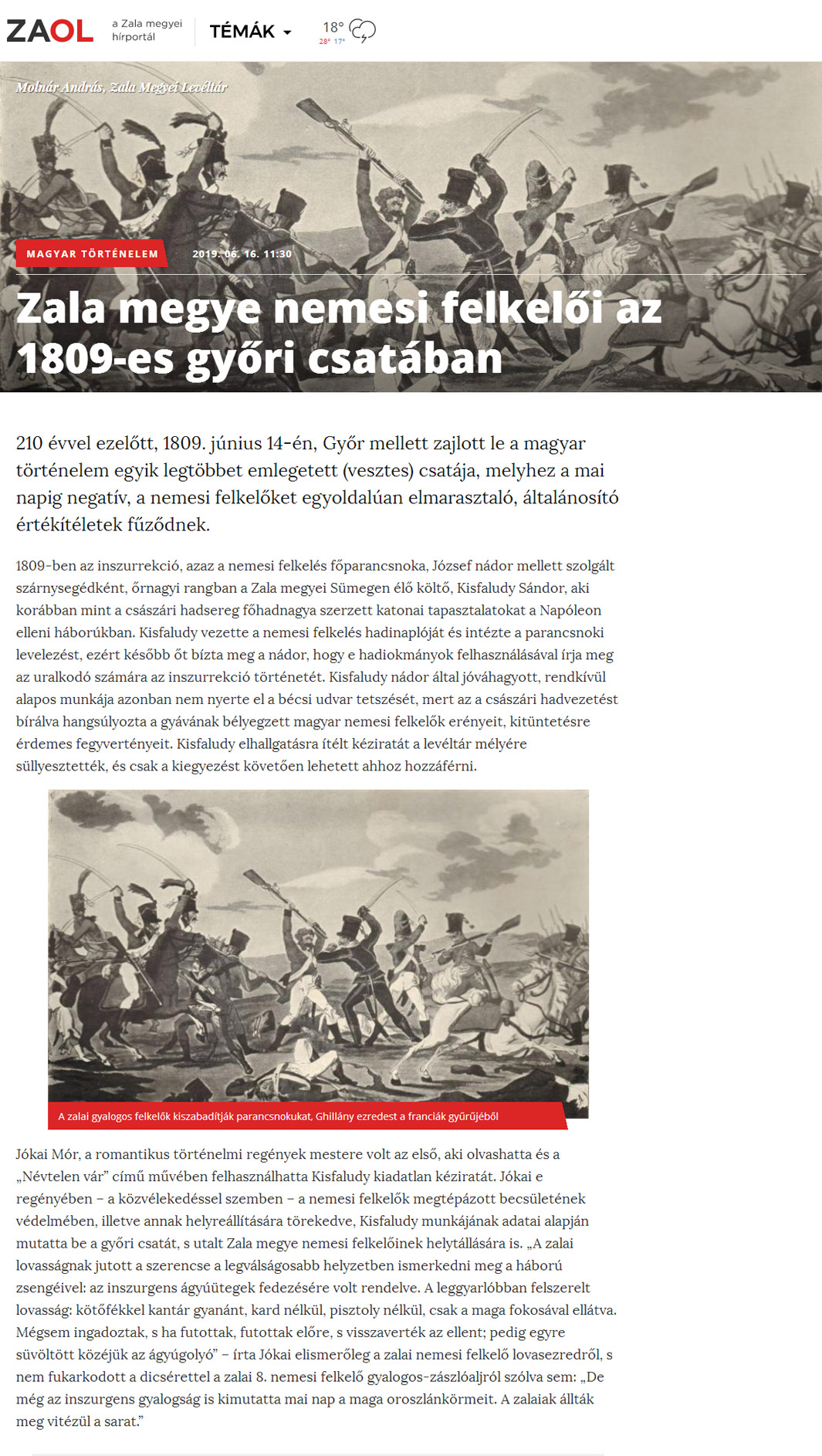 Zala megye nemesi felkelői az 1809es győri csatában