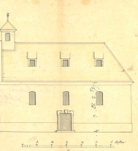 Az Esztergom vármegye párkányi járásához tartozó Mocs református imaházának tervrajza (részlet) 1782. október 20. HU MNL KEML IV.1.g.